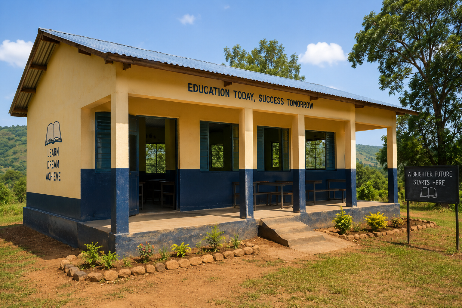 A school compound with the completed water system in view