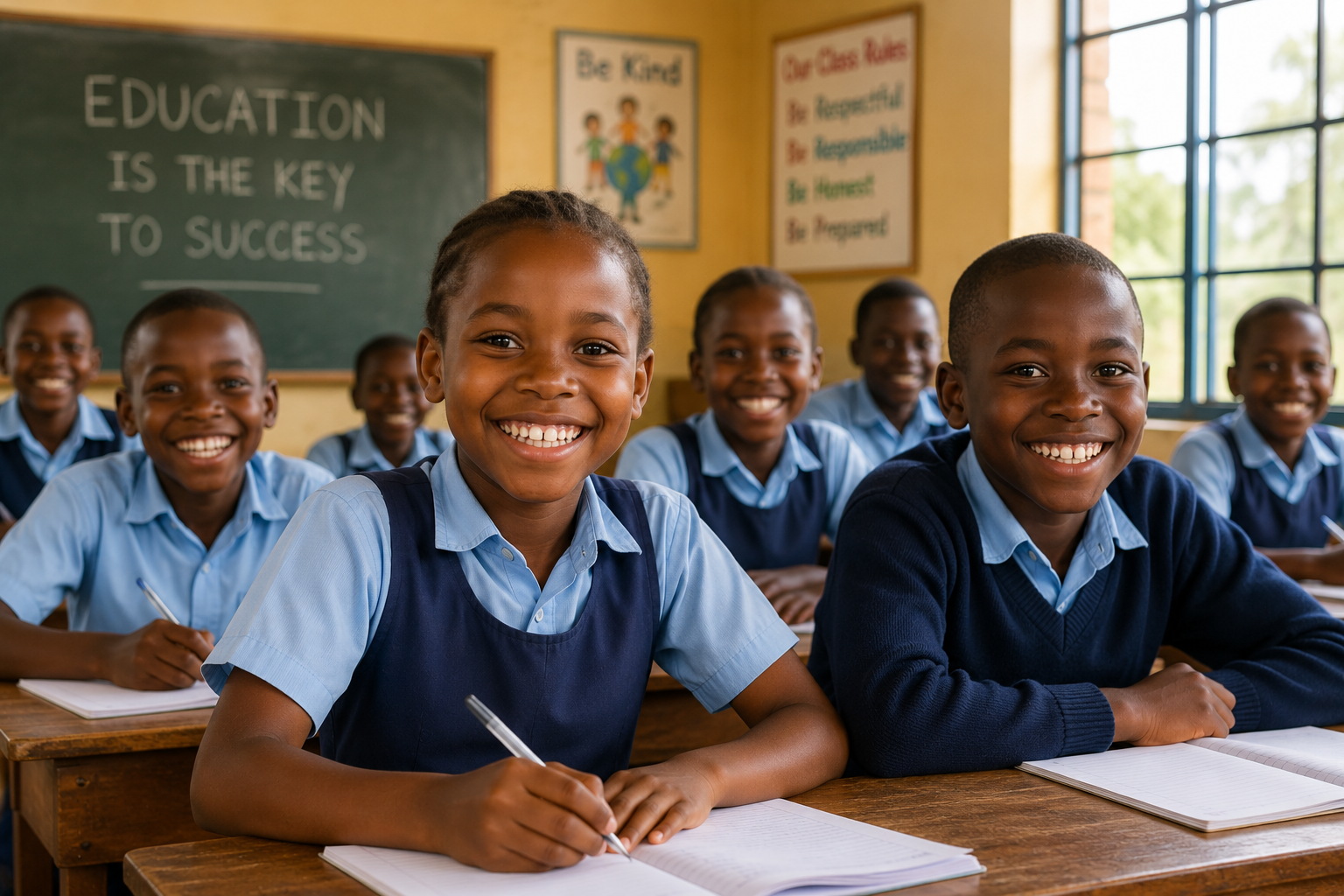 Students and staff at a school water point