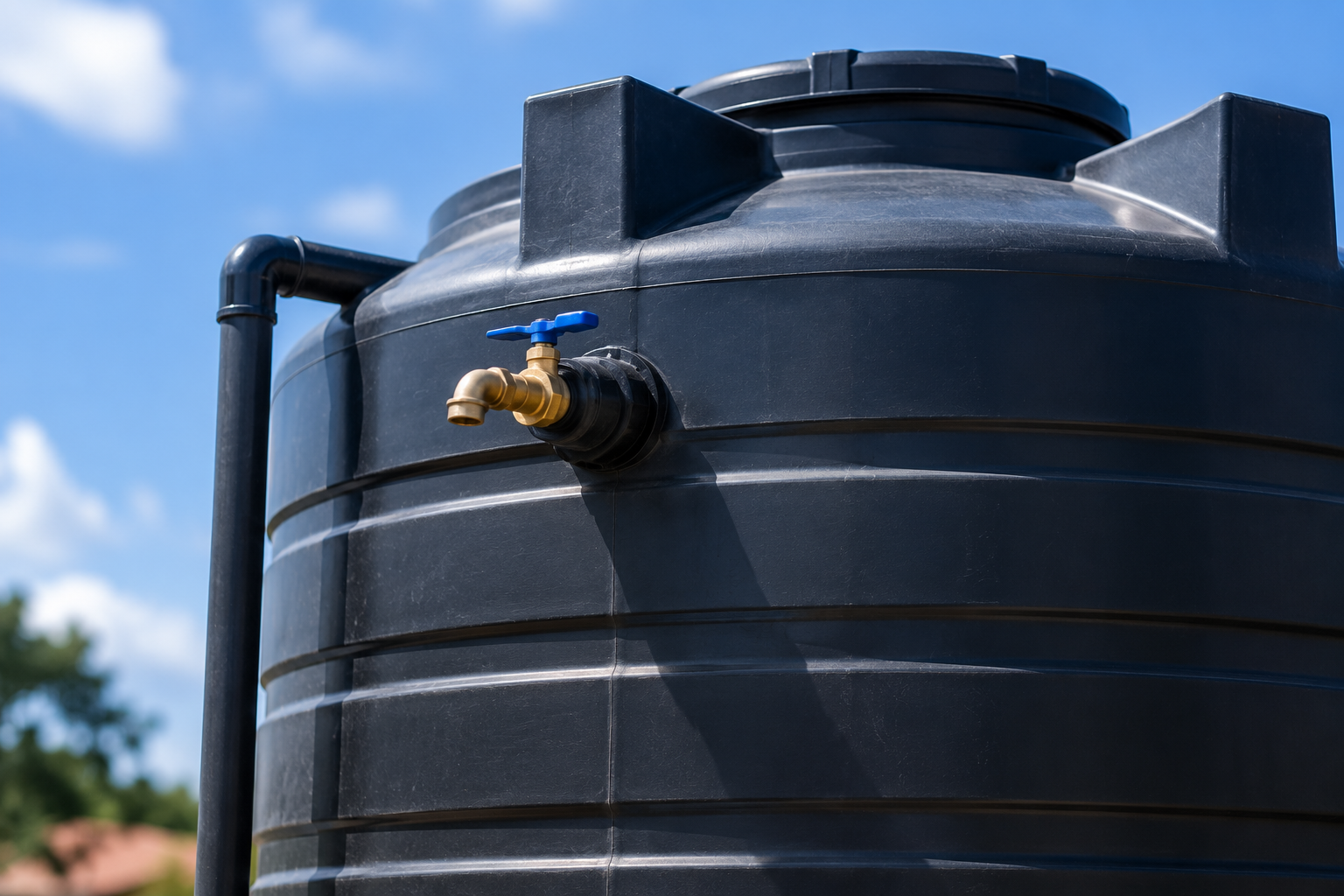 A rainwater harvesting tank and guttering system installed at a rural school